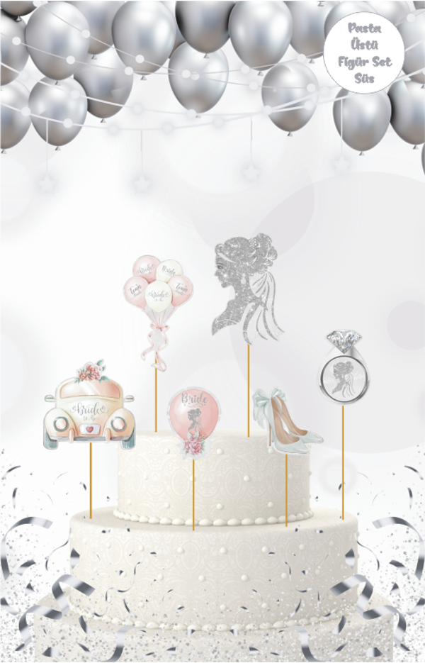 Bride Temalı Gümüş Pasta Üstü Figür Set - Image 1