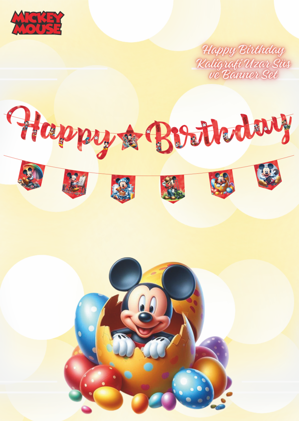 Mickey Mouse Happy Birthday Kaligrafi ve Banner Set - Image 1