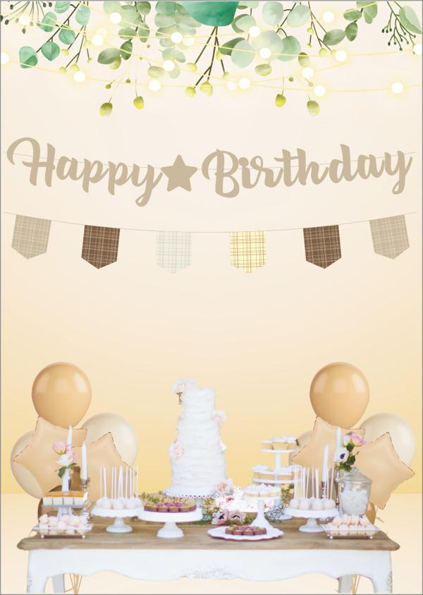 Retro Açık Kahve Happy Birthday Kaligrafi ve Banner Set - Image 1