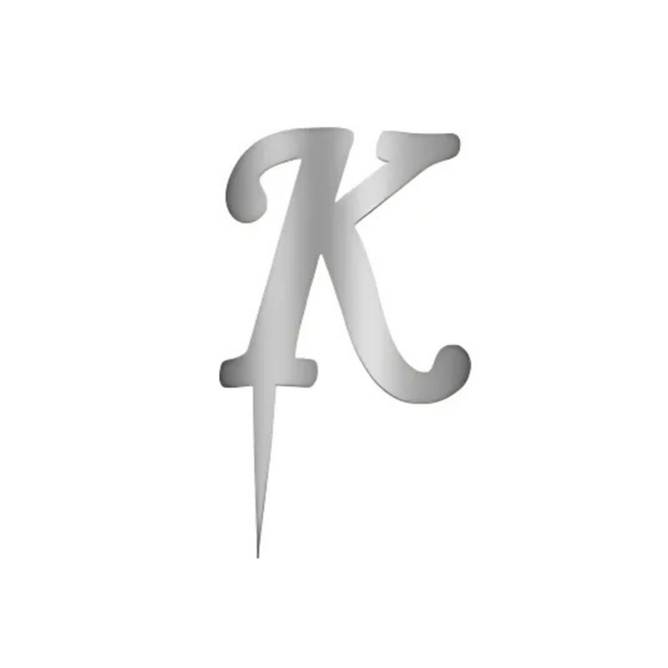 K Harfi Gümüş Pleksi Pasta Süsü 7 cm - Image 1