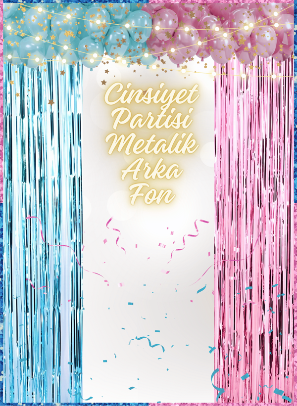 Pembe Mavi Metalize Püskül Arka Fon 100*200 cm - Image 1