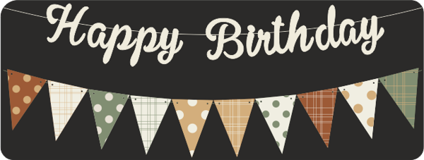 Vanilya Happy Birthday Kaligrafi Banner ve Desenli Flama Set - Image 1