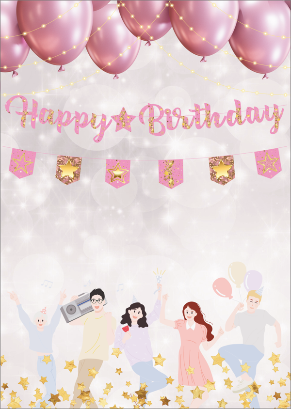 Yıldız Pembe Altın Happy Birthday Kaligrafi ve Banner Set - Image 1