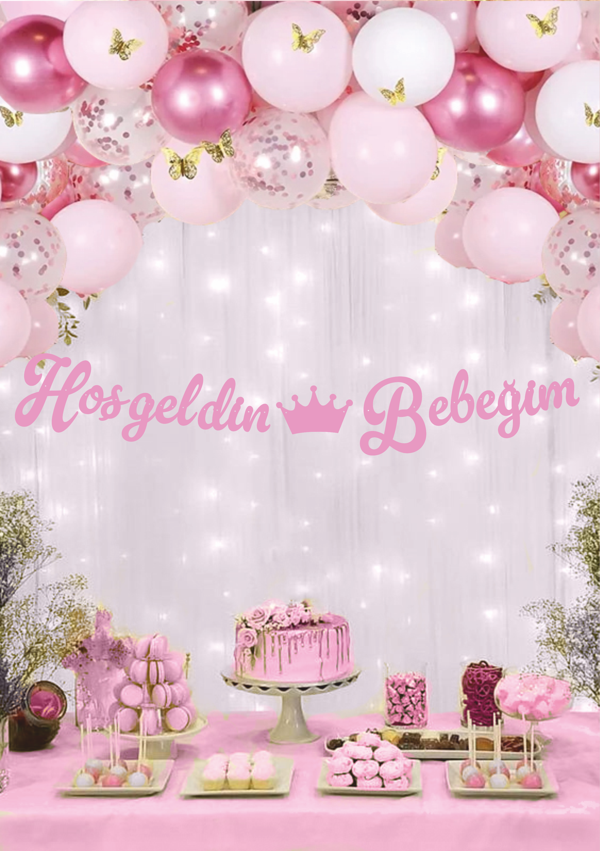 Hoşgeldin Bebeğim Pembe Kaligrafi Banner - Image 1