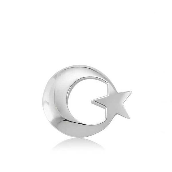 BlackCraft 925 Ayar Gümüş Ay Yıldız Rozet (BC-3159F1) - Image 1