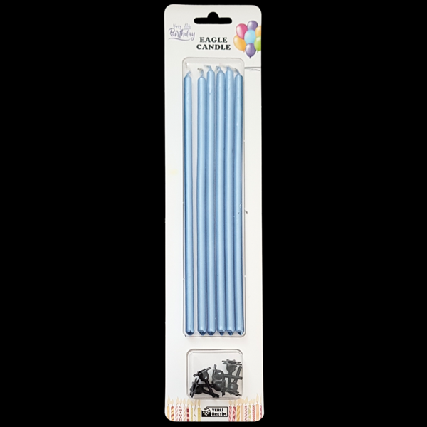 Mavi Metalik İnce Uzun Pasta Mum 20 cm * 6 Adet - Image 1