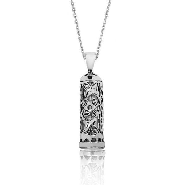 BlackCraft 925 Ayar Gümüş Çiçek Cevşen Dualı Silindir Gümüş Kolye (BC-5FA8FF) - Image 1