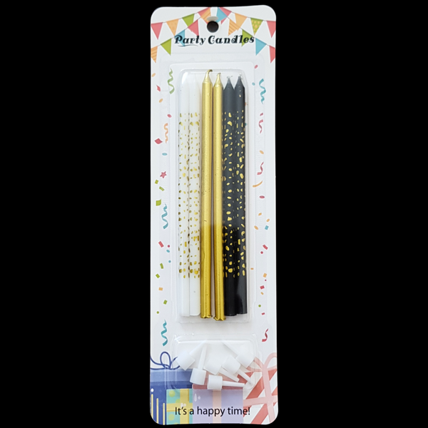 Konfeti Desenli İnce Uzun Pasta Mum 14 cm * 6 Adet - Image 1