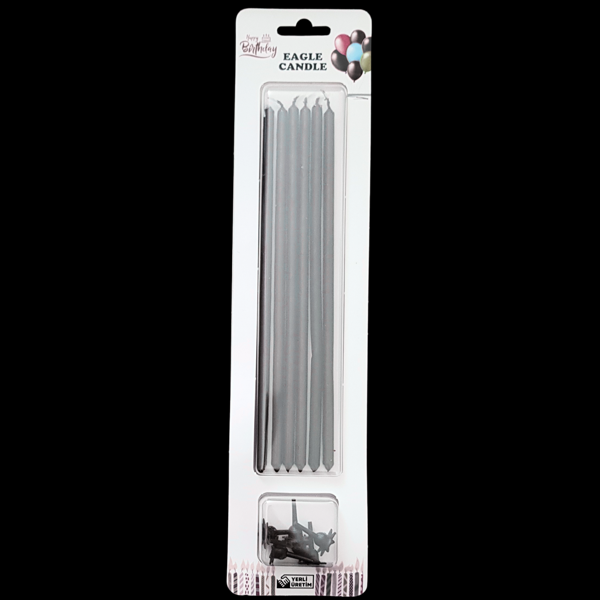 Siyah Metalik İnce Uzun Pasta Mum 20 cm * 6 Adet - Image 1