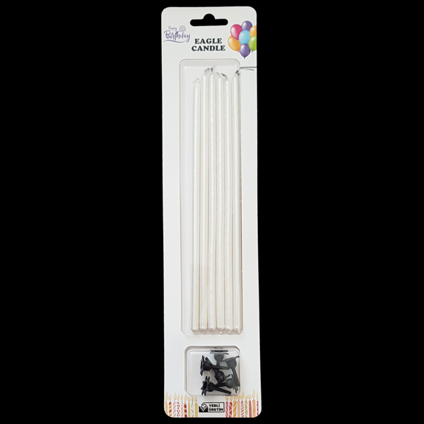 Sedef Metalik İnce Uzun Pasta Mum 20 cm * 6 Adet - Image 1