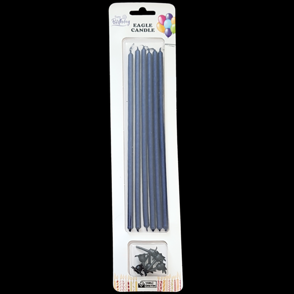 Lacivert Metalik İnce Uzun Pasta Mum 20 cm * 6 Adet - Image 1