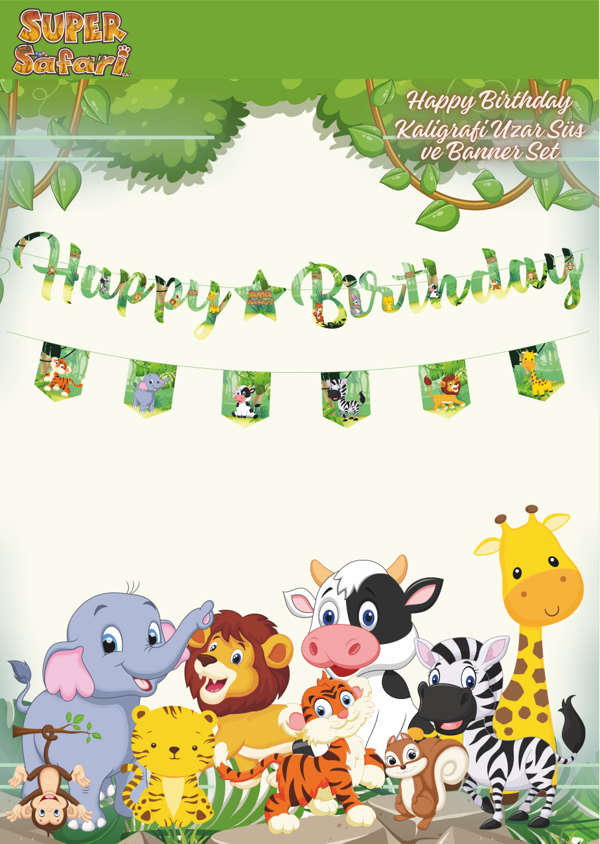 Safari Happy Birthday Kaligrafi ve Banner Set - Image 1