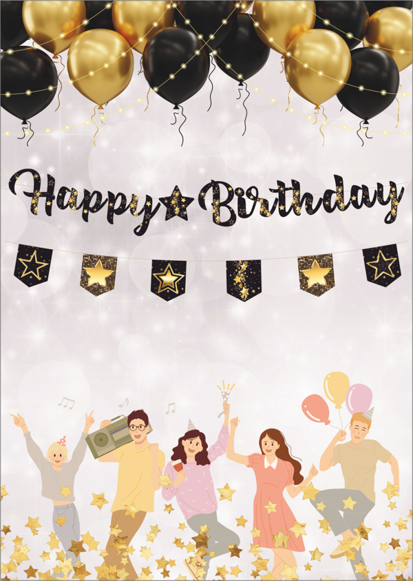 Yıldız Siyah Altın Happy Birthday Kaligrafi ve Banner Set - Image 1