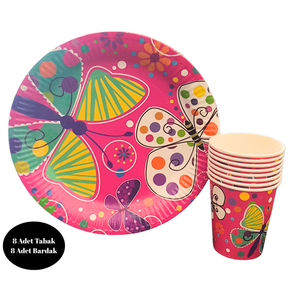 Kelebek Karton Tabak Bardak 8 li Set - Image 1