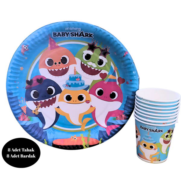Baby Shark Karton Tabak Bardak 8 li Set - Image 1