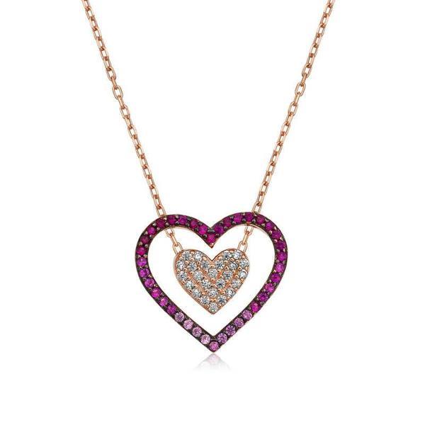 925 Ayar Gümüş İki Kalp Kadın Gümüş Kolye - Image 1