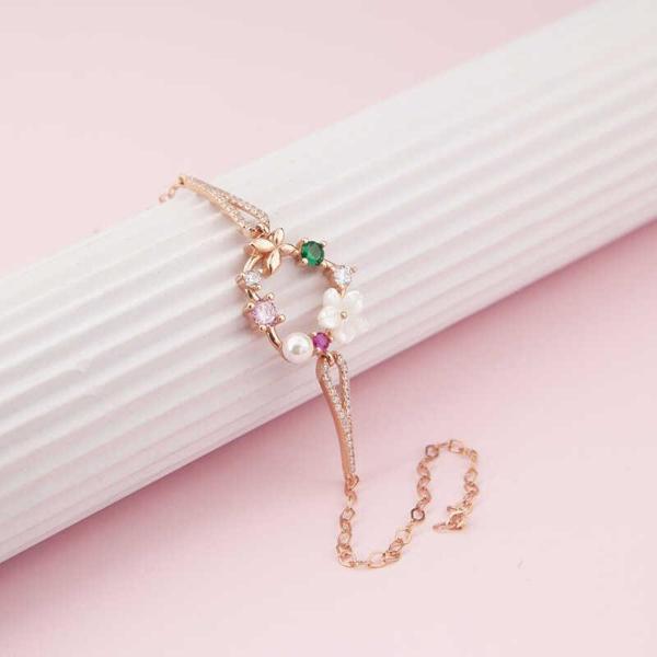 925 Ayar Gümüş Rose Kalp Manolya Çiçeği Kelebek Kadın Bileklik - Image 1