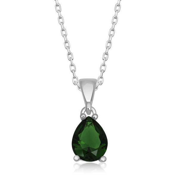 925 Ayar Gümüş Yeşil Kristal Damla Taşlı Kadın Gümüş Kolye - Image 1
