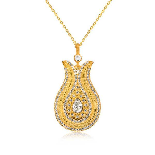 925 Ayar Gümüş Damla Taşlı Lale Kadın Gümüş Kolye - Image 1