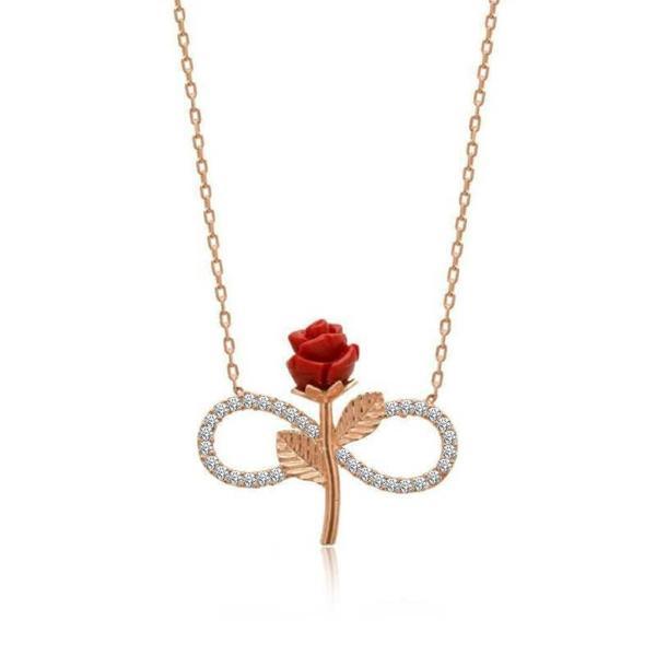 925 Ayar Gümüş Rose Sonsuz Gül Kadın Gümüş Kolye - Image 1