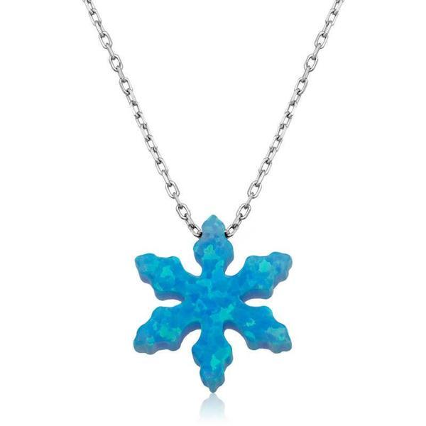 925 Ayar Gümüş Mavi Opal Taş Kar Tanesi Kadın Gümüş Kolye - Image 1