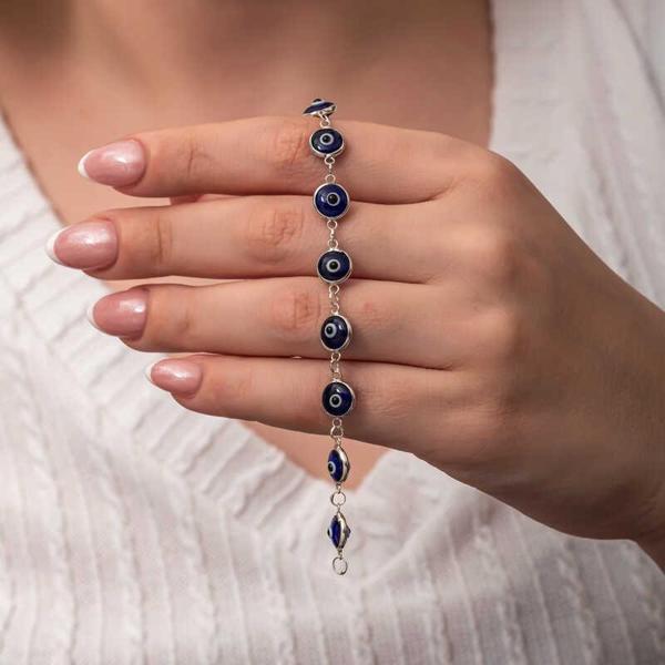 Gümüş Yuvarlak Nazar Kadın Bileklik - Image 1