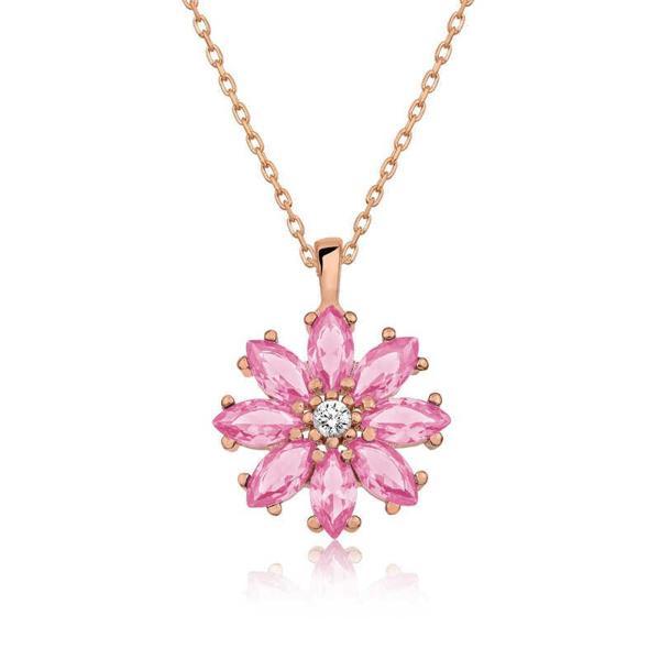 925 Ayar Gümüş Rose Pembe Çiçek Kadın Gümüş Kolye - Image 1
