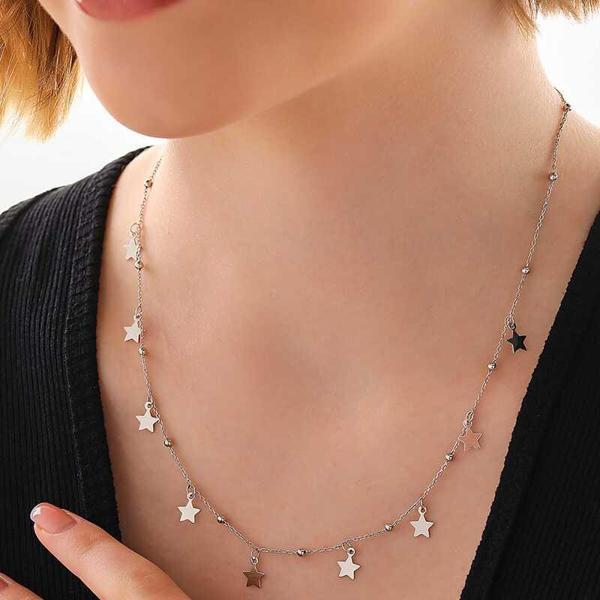 925 Ayar Gümüş Yıldızlı Dorika Kadın Gümüş Kolye - Image 1