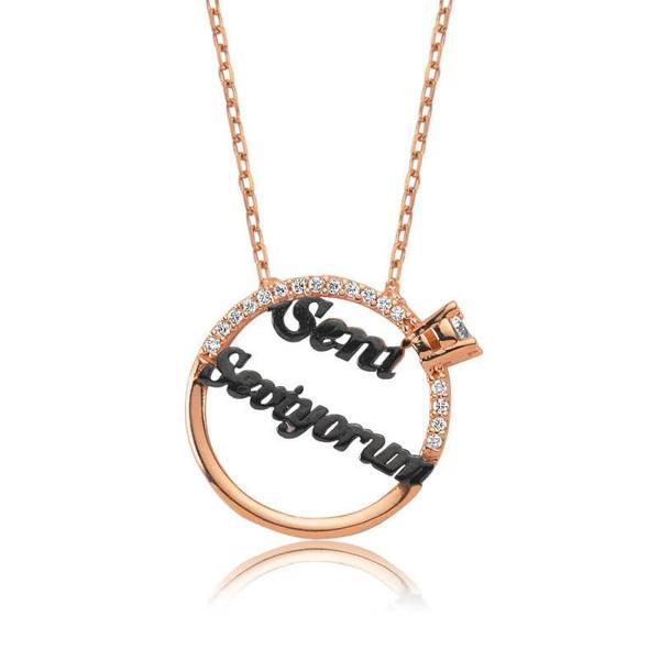 925 Ayar Gümüş Tek Taş Seni Seviyorum Yazılı Kadın Gümüş Kolye - Image 1