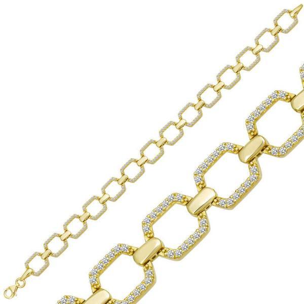925 Ayar Gümüş Gold Kare Taşlı Kadın Bileklik - Image 1