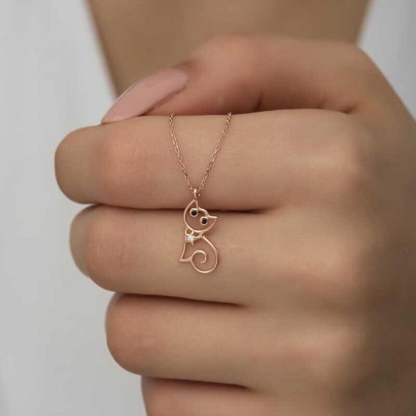 925 Ayar Gümüş Rose Kedi Kadın Gümüş Kolye - Image 1