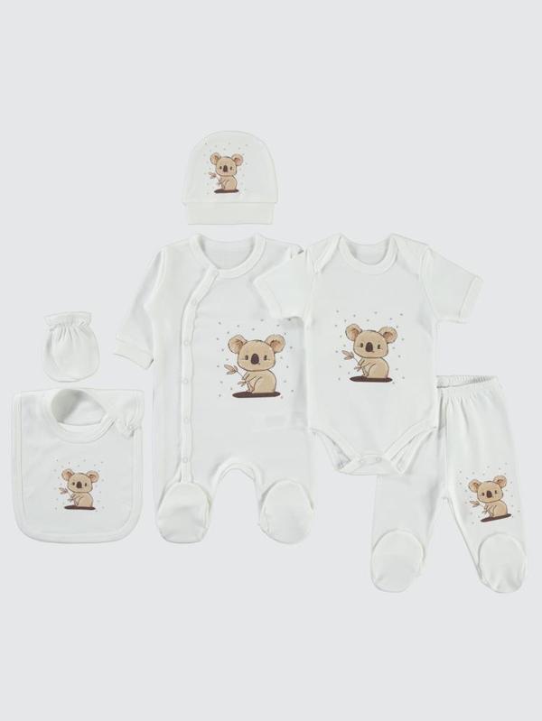 Civil Baby Koala Empirme Baskılı Zıbın Takımları - Ekru0-1 Ay - Image 1
