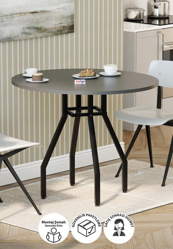 Bofigo Yuvarlak Yemek Masası 80 Cm Mutfak Masası Balkon Masası Roma Antrasit - Image 1