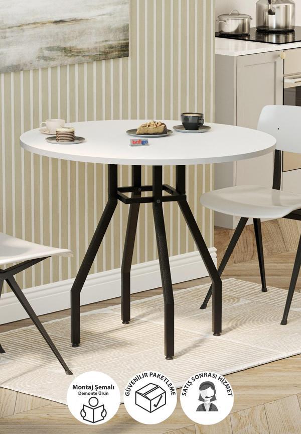 Bofigo Yuvarlak Yemek Masası 80 Cm Mutfak Masası Balkon Masası Roma Beyaz - Image 1