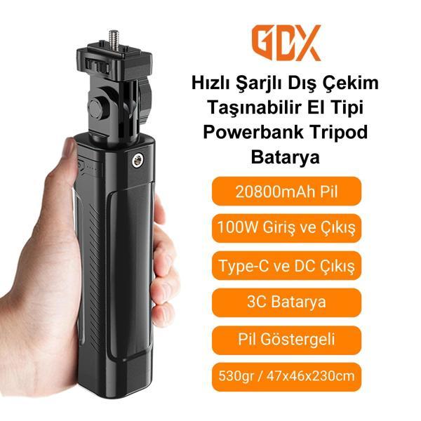 Gdx 20800mAh Hızlı Şarjlı Dış Çekim 100W Çıkışlı Taşınabilir El Tipi Powerbank Tripod Batarya - Image 1