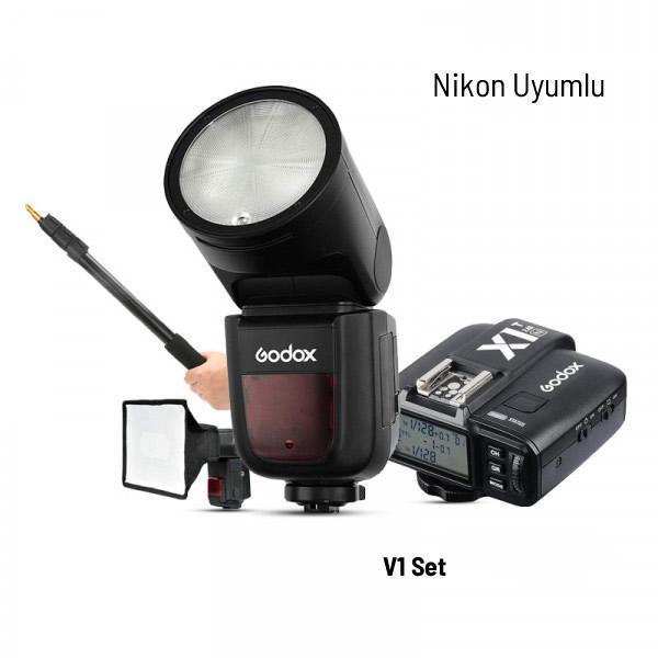 Godox V1 Nikon Flaş Kit (Yuvarlak Kafa) FULL Set - Image 1