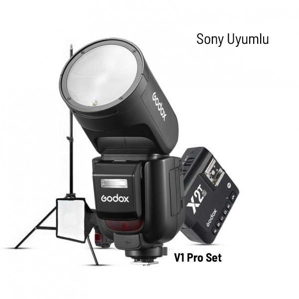 Godox V1 Pro Sony Flaş Full Set (Flaş, X2 Tetikleyici, 15x20 Softbox, Tripod) - Image 1
