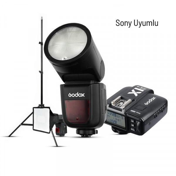 Godox V1 Sony Flaş Full Set (Tepe Flaş + Tetikleyici + Ayak + Softbox) - Image 1