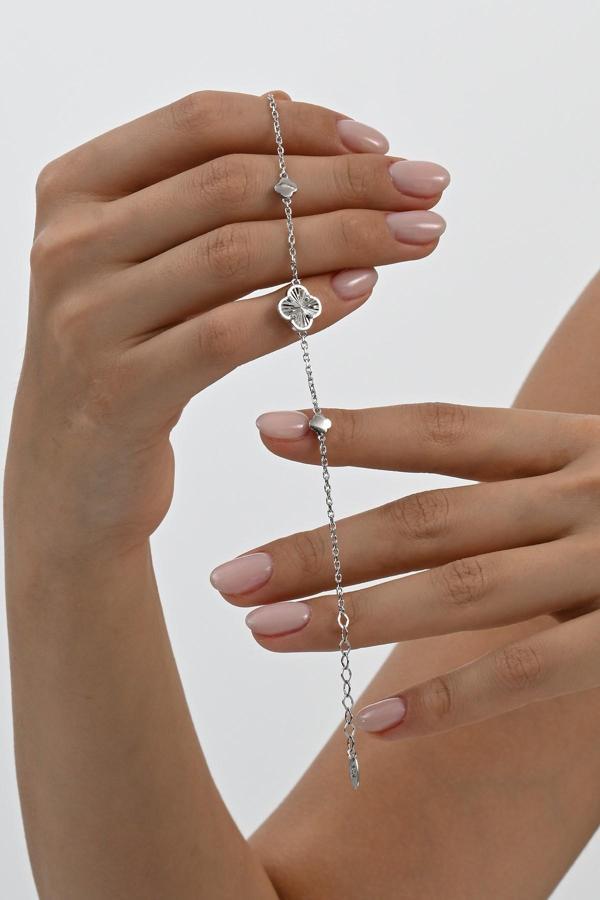 925 ayar gümüş rodyumlu lazer işlemeli sonsuz şans yonca bileklik [barcode] - Image 1