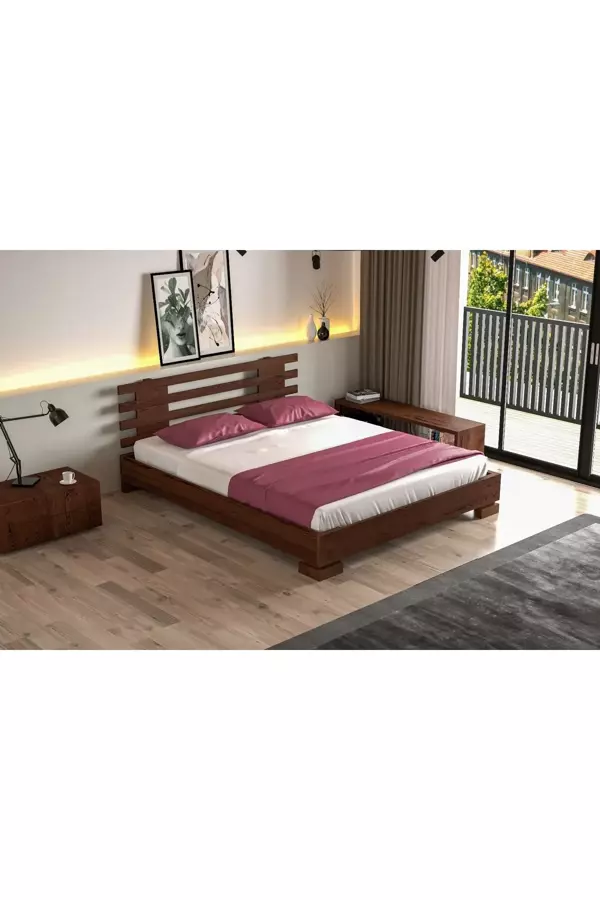 Yapsa Home Mobilya Yap-Sa Home Sera Ceviz Doğal Ahşap Karyola - Image 1