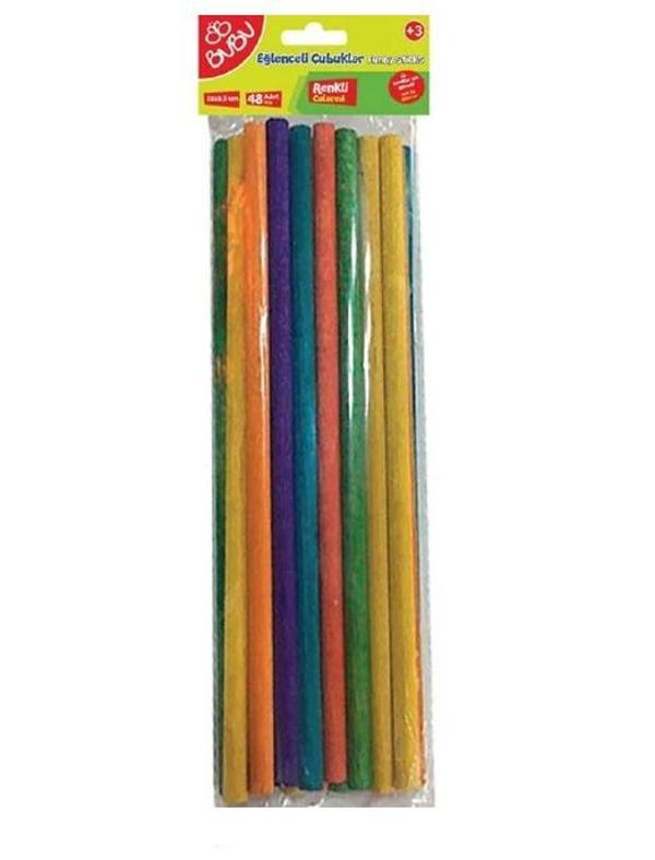 Bubu Eğlenceli Çubuklar 20X0,5Cm 24Lü Renkli Ahşap Çubuk - 2 paket - Image 1