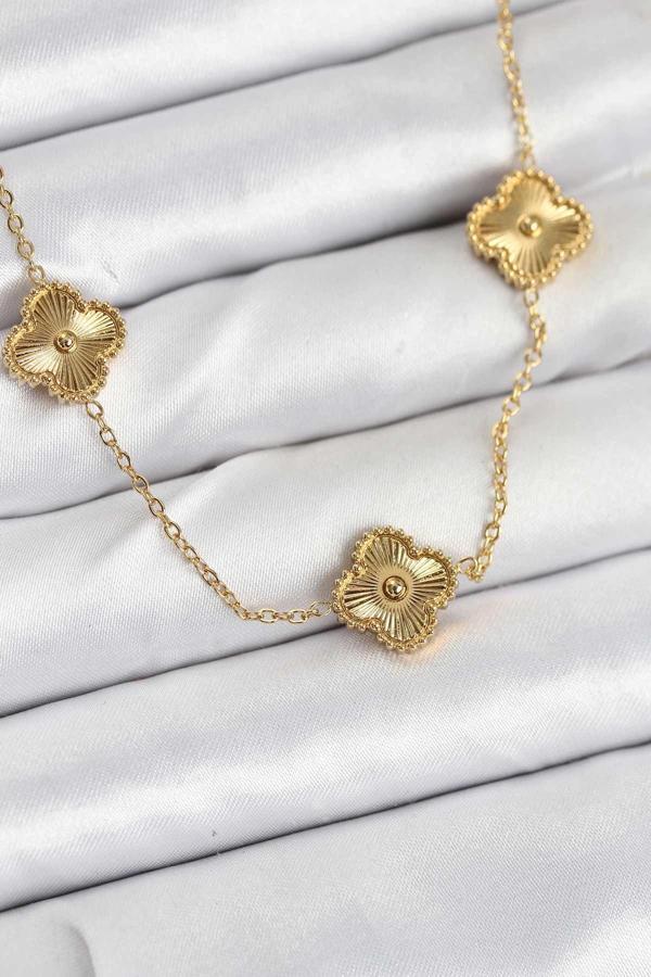 316L Çelik Zincir Gold Renk Yonca Kadın Kolye - Image 1