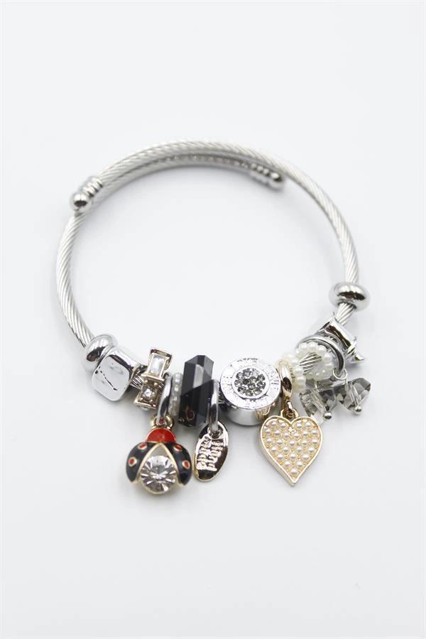 Uğur Böceği Charmlı Bilezik - Siyah - Image 1