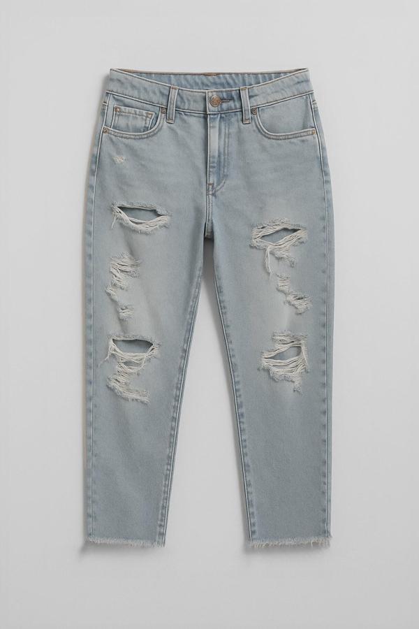 Kadın Buz Mavisi Yırtık Detaylı Mom Jean Pantolon - Image 1