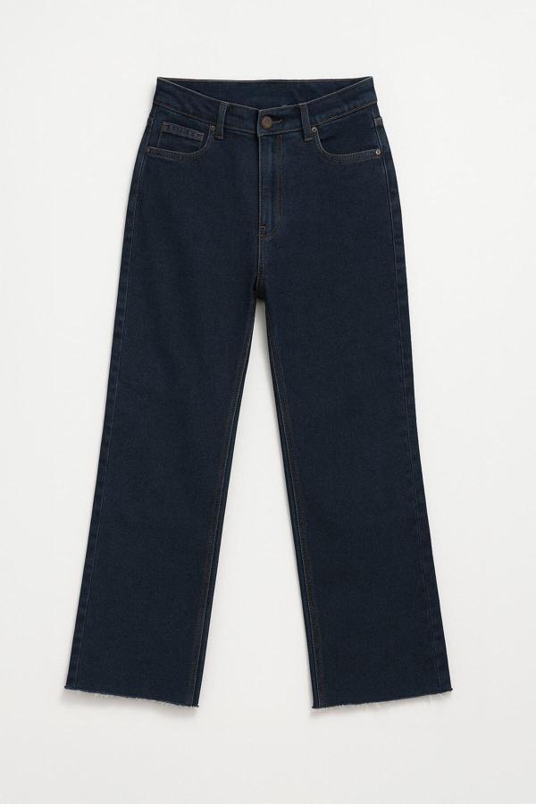 Kadın Yüksek Bel Geniş Kesim Bol Paça Lacivert Jean Pantolon - Image 1