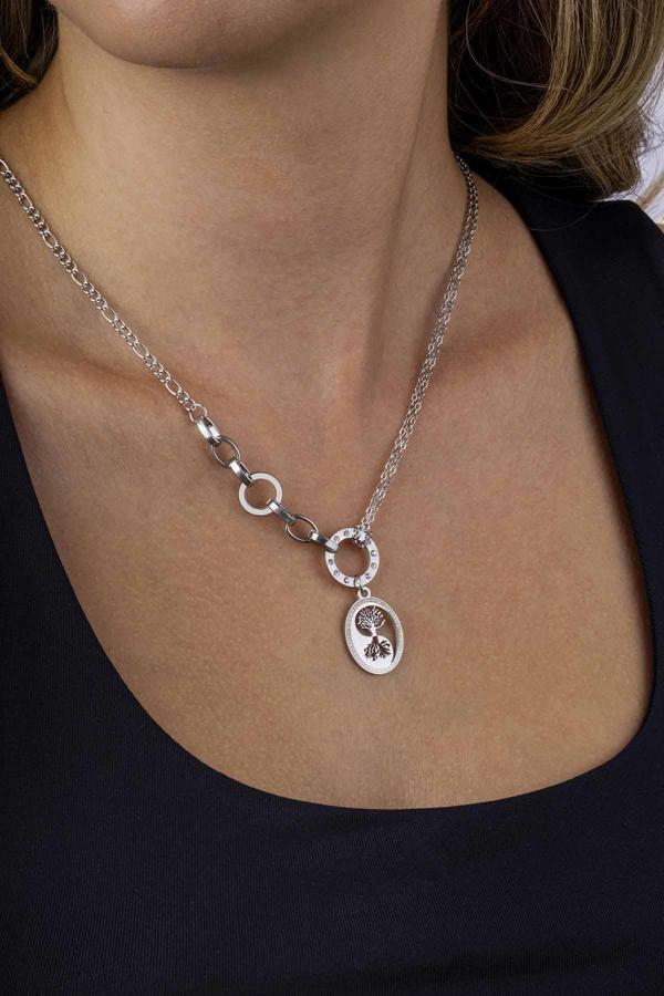 Gümüş Pazarım Zincir Geçişli Hayat Ağacı Beyaz Altın Kaplama Çelik Kadın Kolye - Image 1