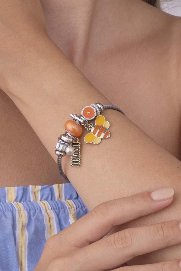 Arı Figürlü Beyaz Altın Kaplama Çelik Kadın Charm Bileklik - Image 1