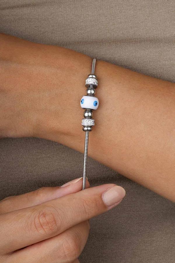 Gümüş Pazarım Beyaz Altın Kaplama Göz Figürlü Çelik Kadın Bileklik - Image 1