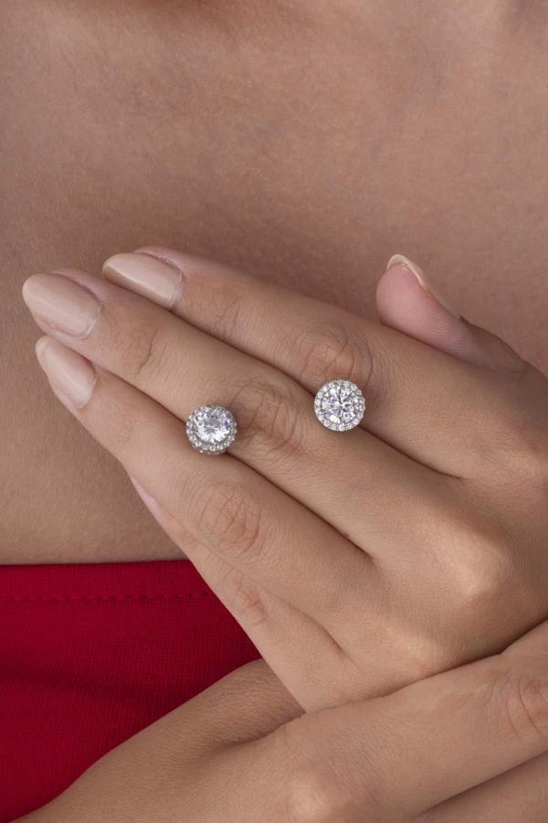 Gümüş Pazarım Yuvarlak Kesim Tektaş Kadın Gümüş Küpe - Image 1