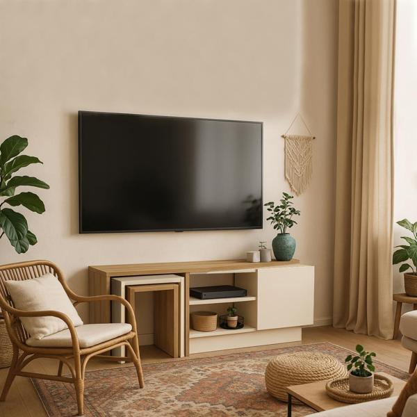 Dekorister Rodega Tv Sehpası Sepet - Kumtaşı 120 cm - Image 1